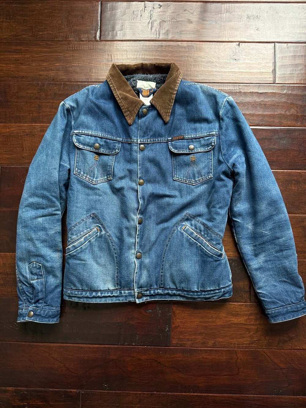 Vintage 80s Three Bars Edmonton Canada Faux Shearling Lined Denim Jacket